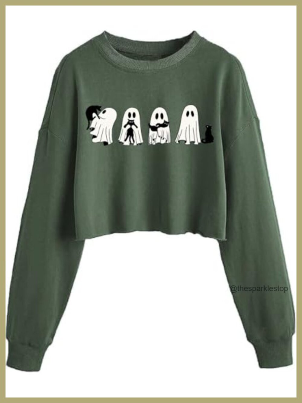 Women's Halloween Ghost Graphic Crop Sweatshirt Lantern Long Sleeve Pullover